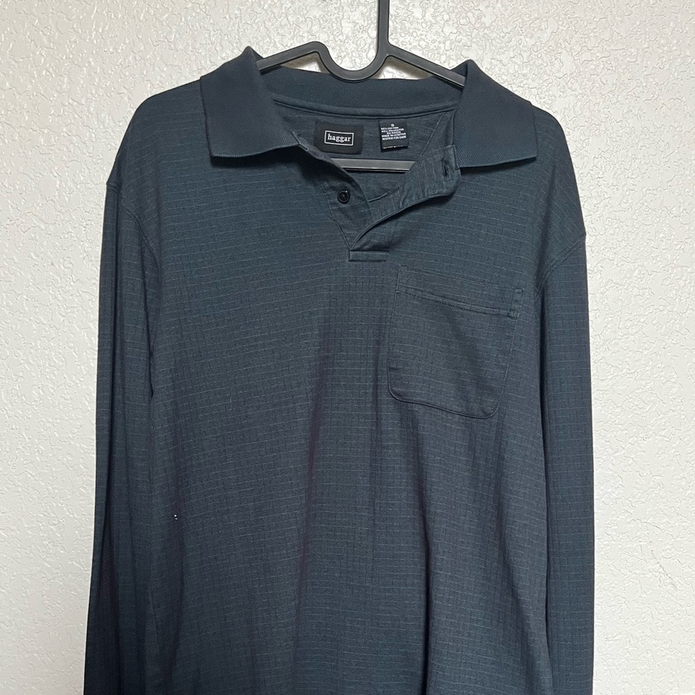 haggar dark teal quarter button textured shirt